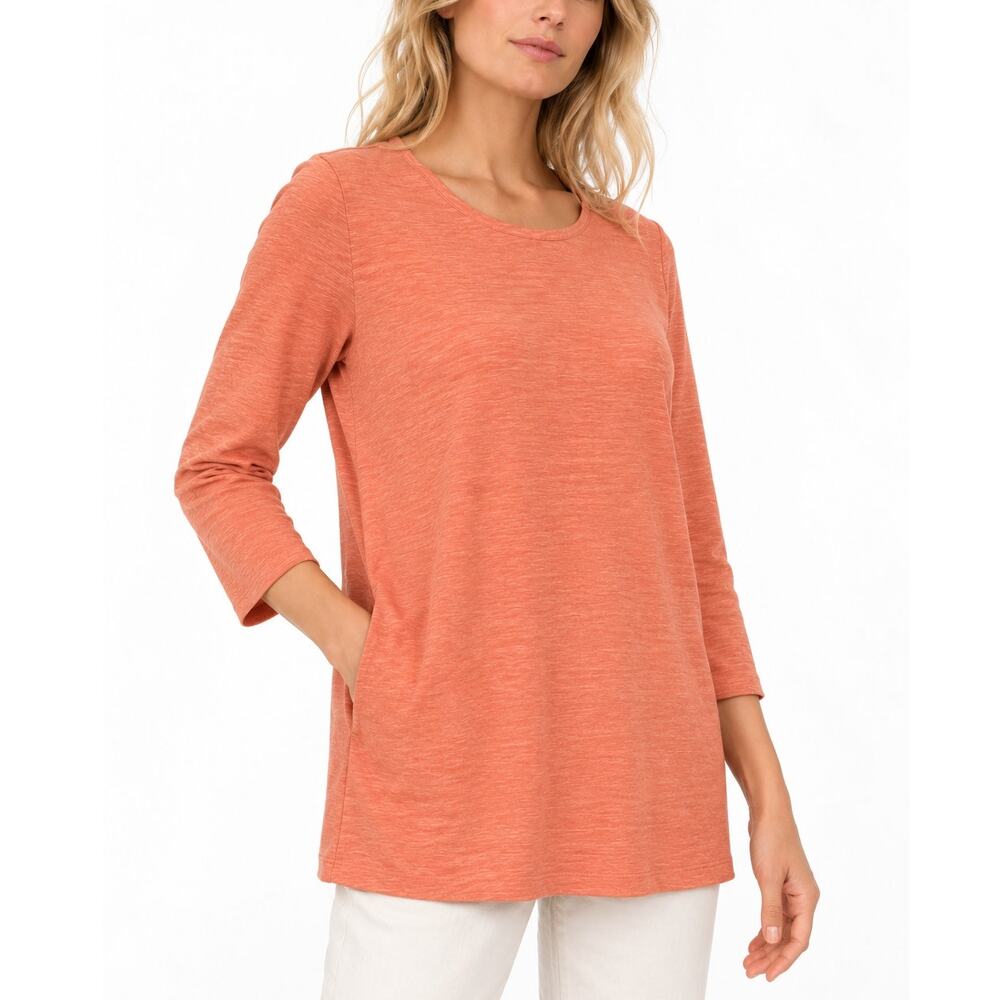 Pure J. Jill Crew Neck Shirttail Tunic Top Coral Orange Heather Size L